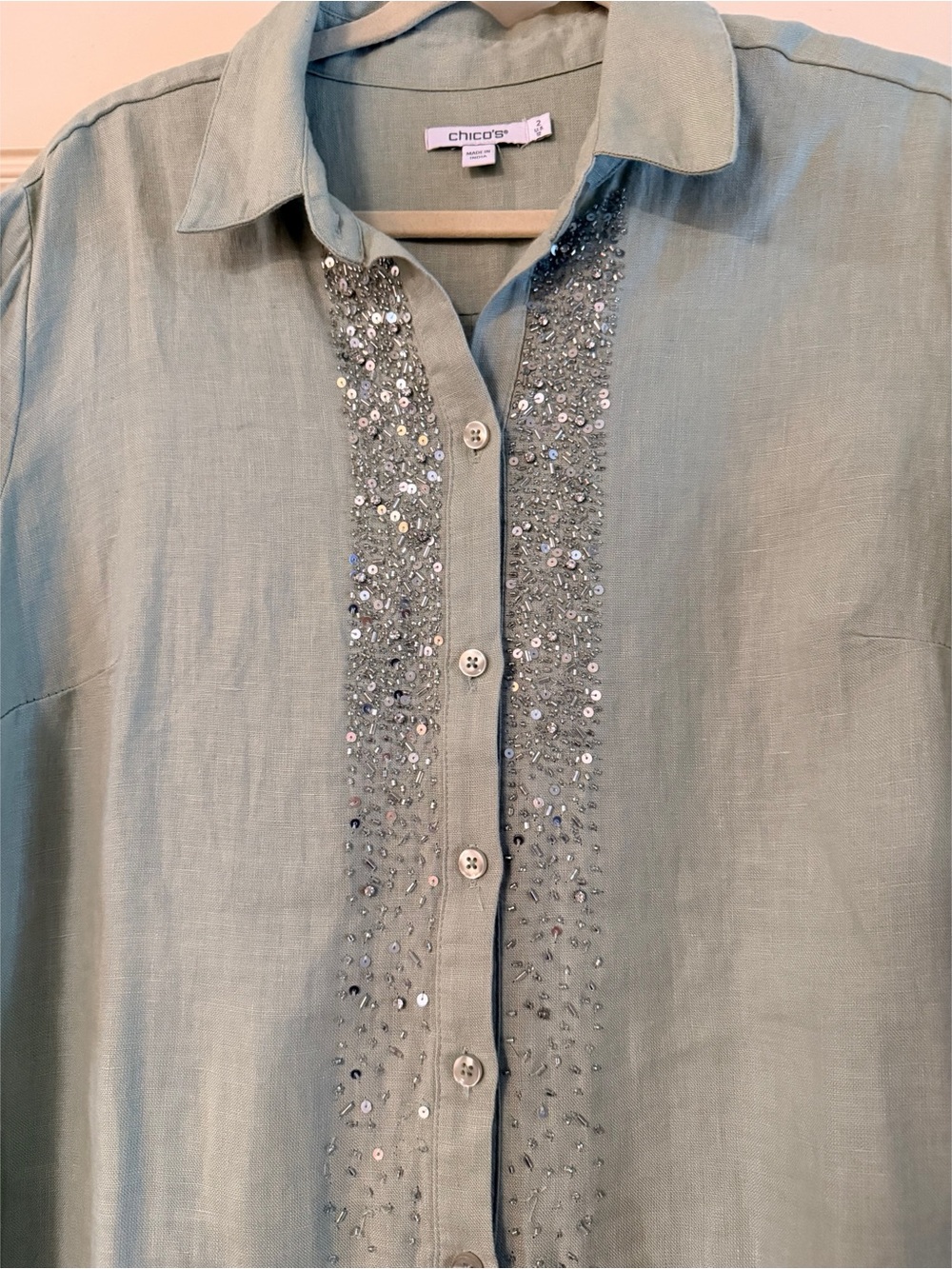 Chico's Light Sage Green Embellished Maxi Dress - Picture 6 of 6